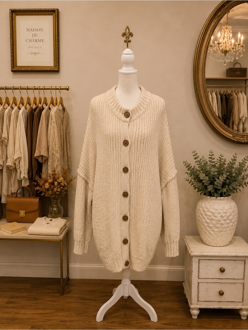 Free People Cream Chunky Button-Up Cardigan Sweater